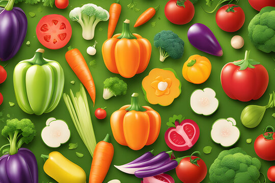 Pile of fresh vegetables and fruits illustration