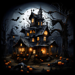 Fototapeta na wymiar Spooky Halloween Haunt: Playful Night
