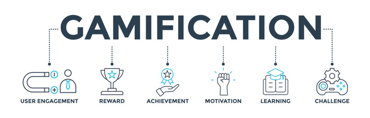 Gamification banner web icon vector illustration concept with icon of user engagement, reward, achievement, motivation, learning, and challenge