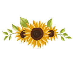 Hand drawn watercolors sunflowers