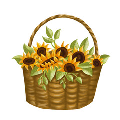 bouquet of sunflowers in a basket
