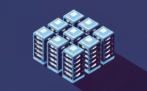 Server rack cluster in a data center with Generative AI.