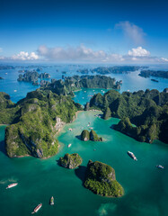 Aerial view of Ha Long Bay on beautiful sunny day