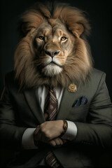 Portrait of a Successful Business Lion Businessman with Suit and Tie building Wealth Money Fortune