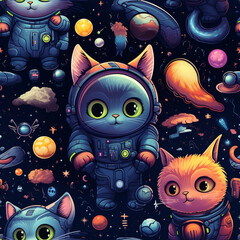 Space Cat Seamless pattern