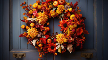 Fototapeta na wymiar autumnal door wreath