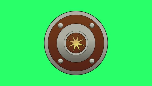 Animation knight shield on green background.