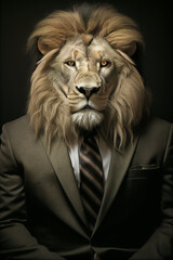 Portrait of a Successful Business Lion Businessman with Suit and Tie building Wealth Money Fortune