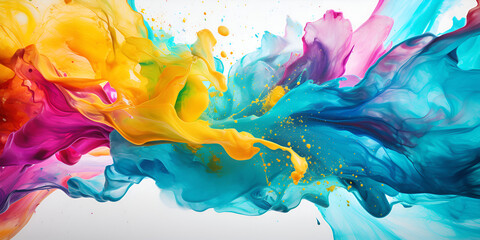 Macro Shot of Acrylic Paint Splatter in Multiple Colors