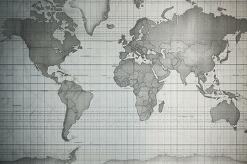 Image depicting a world map on a patterned grid. Generative AI