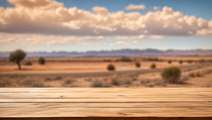 empty wooden table with blur beautiful dry nature background