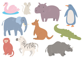 Fototapeta premium Set of cartoon animals in flat style illustration