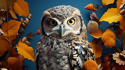 Fantasy Owl in a beautiful autumn garden