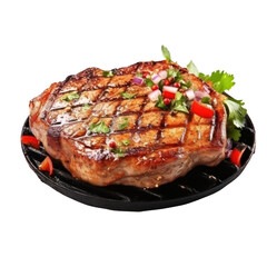 Grilled pork chops steaks isolated on white transparent background, PNG