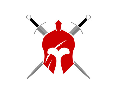Spartan helmet with crossing sword vector illustration