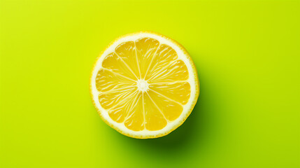 Slice of a lemon on green background