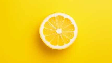 Slice of a lemon on yellow background - obrazy, fototapety, plakaty