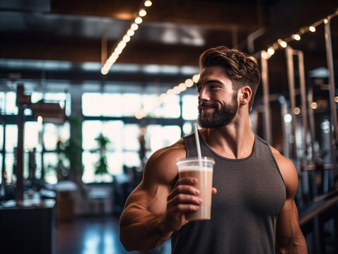 A Photo of a Gym Enthusiast Drinking a Protein Shake