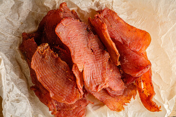 Slices of dried beef in a pape