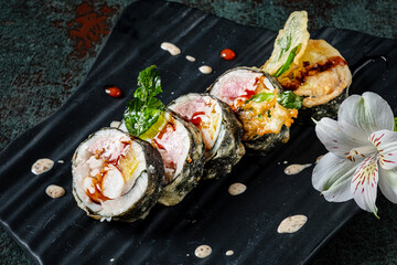 sushi set on the black background