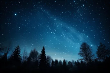 Fotobehang Starry sky at night above the mountain range © fledermausstudio