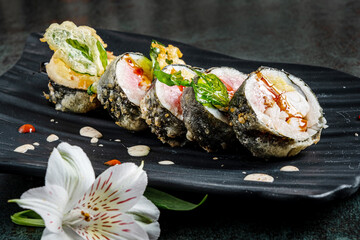 sushi set on the black background