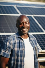 Smiling mature man standing on road by solar panel