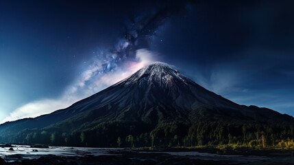 Volcano Summit with milky way galaxy night sky AI generated illustration image 16:9 - 663090249