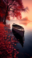 boat at sunset in the fall.