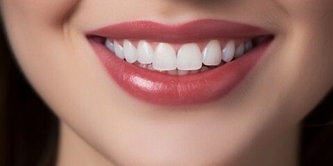 Fototapeta premium Healthy and white woman tooth and red lips. Close up