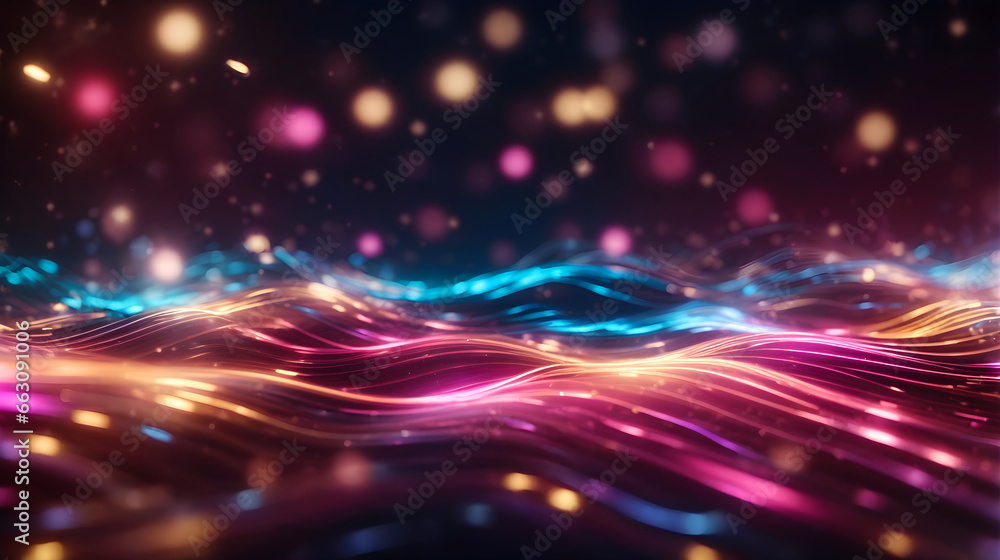 Poster abstract futuristic background with colorful glowing neon moving high speed wave lines and bokeh lig