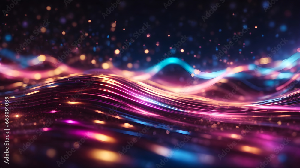Poster abstract futuristic background with colorful glowing neon moving high speed wave lines and bokeh lig