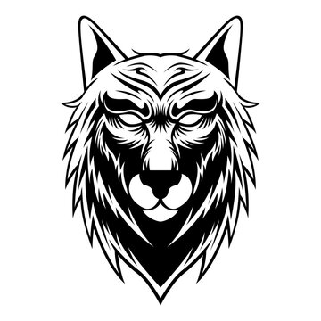 Wolf Head Black And White Mascot Logo design vector illustration in Modern Style Design