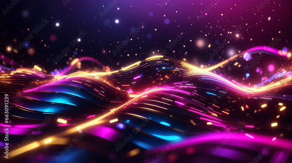 Poster abstract futuristic background with colorful glowing neon moving high speed wave lines and bokeh lig