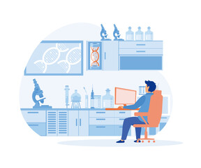 scientists research in laboratory process, flat vector modern illustration  