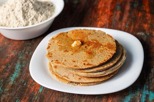 healthy food "Bajra Roti" or "Bakra Bhakri" is ready to eat.