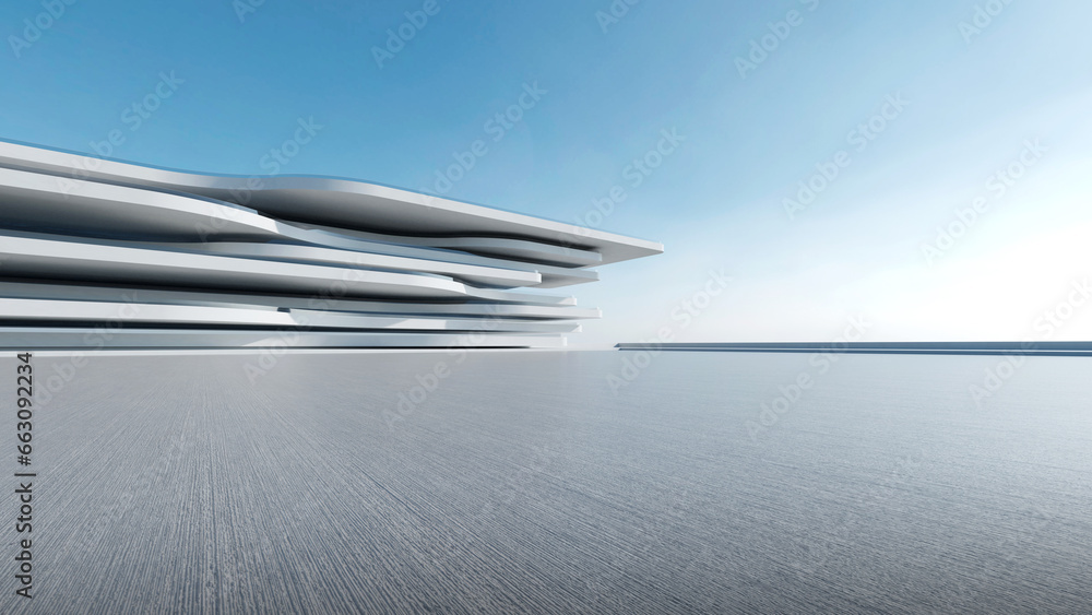 Leinwandbilder 3d render of abstract futuristic architecture with empty concrete floor. Scene for car presentation.