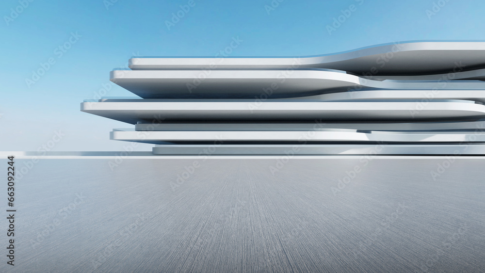 Leinwandbilder 3d render of abstract futuristic architecture with empty concrete floor. Scene for car presentation.