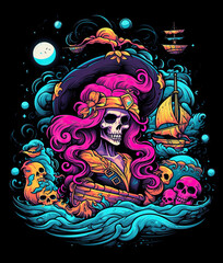 Halloween T-Shirt Art Illustration of a pirates
