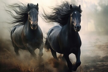 Obraz na płótnie Canvas Black horses background