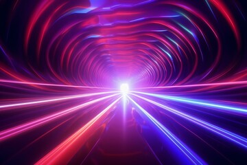 3D tunnel with neon particles, reflecting surfaces. Futuristic, abstract, colorful, modern lights. Generative AI