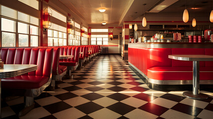 Swindon, Wiltshire, UK,American Ed's diner with red decor.
