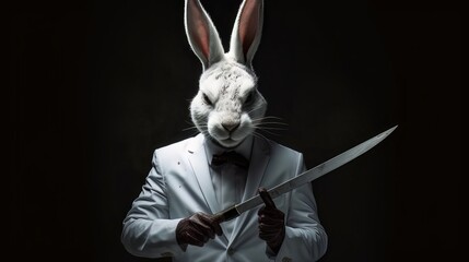 maniac rabbit with a knife - obrazy, fototapety, plakaty