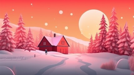 Naklejka premium winter house in the forest for christmas