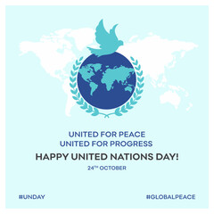 United Nations Day, Peace and Progress. Social Media Creative Post Vector Design 