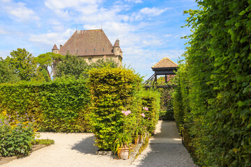 Fototapeta na wymiar Castle Yvoire and Garden of Five Senses in Yvoire, France