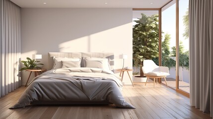 Fototapeta premium Sunlight Modern High-Tech Bedroom ai Technology Bedroom A technology line