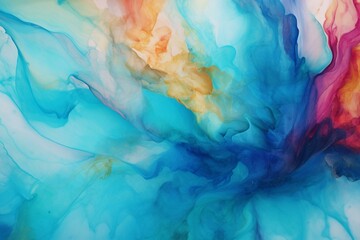 Abstract alcohol ink painting with flowing fluid stains and vivid splashes. Generative AI