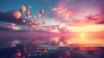 Poster サンセットカラーの空に浮かぶ風船の写真 © 大樹 菅
