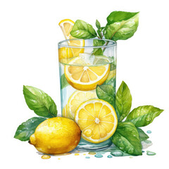 Lemon and glass Illustration, Generative Ai
